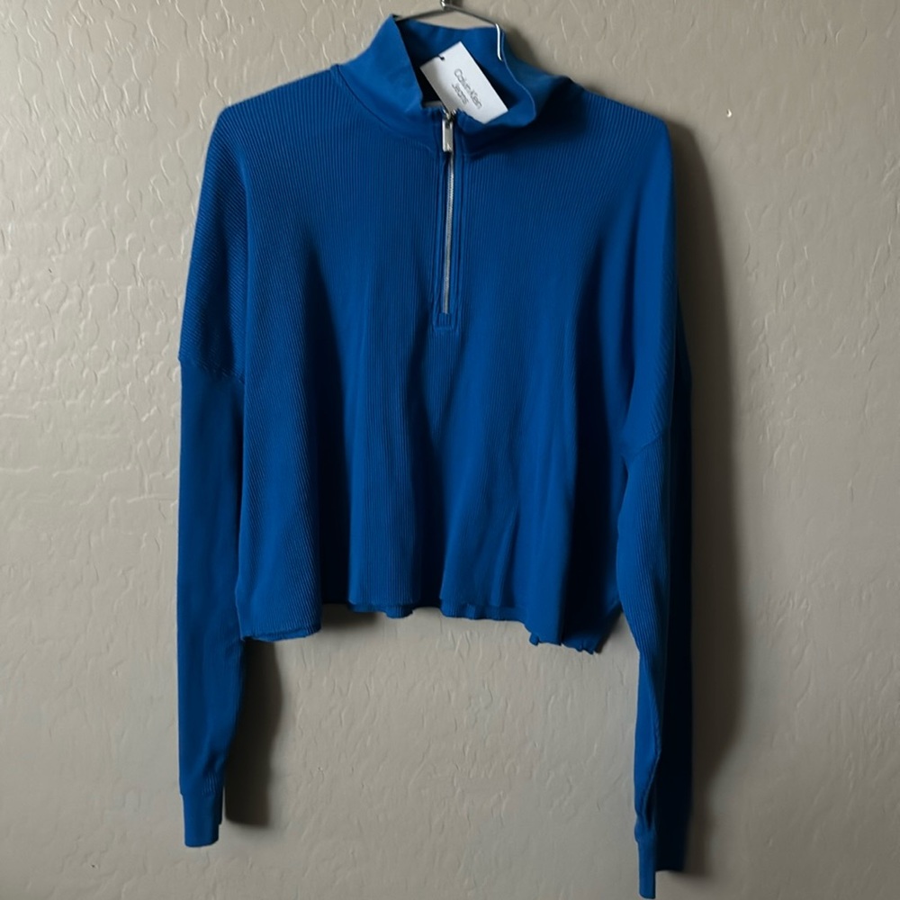Calvin Klein Jeans Blue Half-Zip Ribbed Sweatshirt